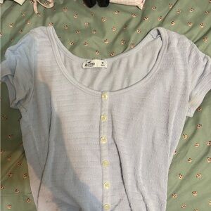 Hollister Women's Light Blue Button-Up Top